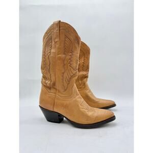 Vintage Dan Post Tan Leather Cowboy Western Women's Round Toe Boots Size 7